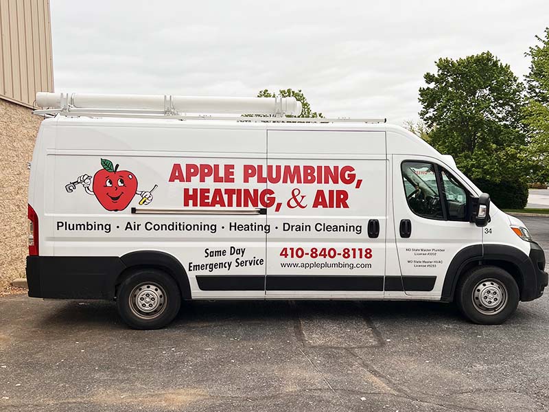 Apple Plumbing, Heating, & Air work truck.